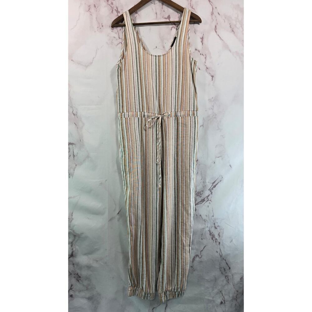 Drew Jumpsuit Womens Small Orange Green Tank Jogger Linen Tie Scoop